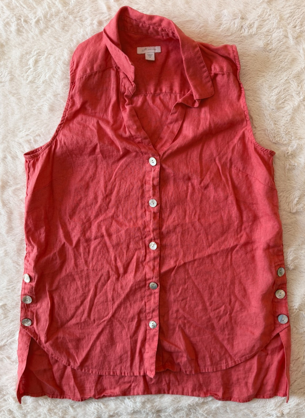 J. Jill Love Linen 100% Linen Sleeveless Button Down Tunic Top Coral Red Sz XS